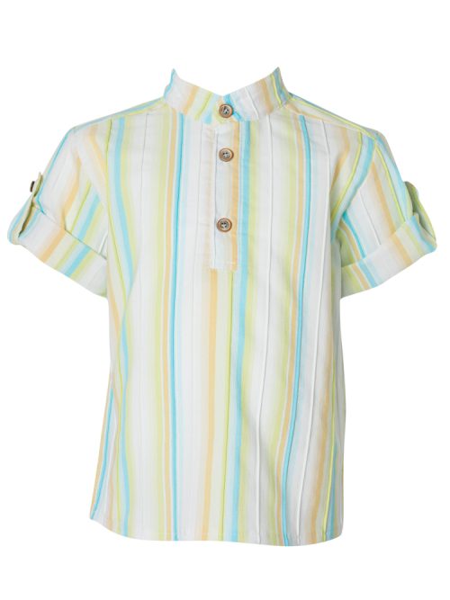 Boy's collared green striped shirt